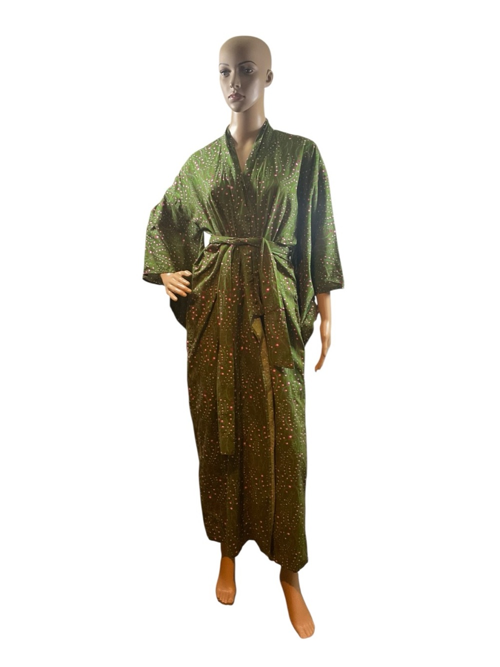 Green Satin Kimono Robe with Belt